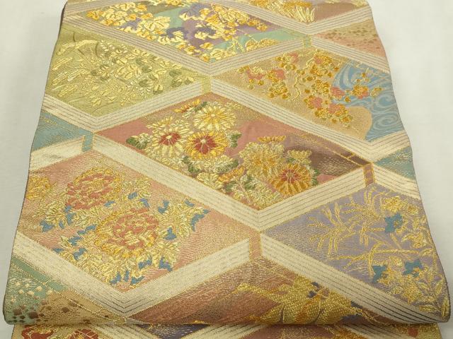 平和屋本店▼六通柄袋帯 飛鶴花文 本金箔 本金糸 正絹 逸品 DABI1215sf