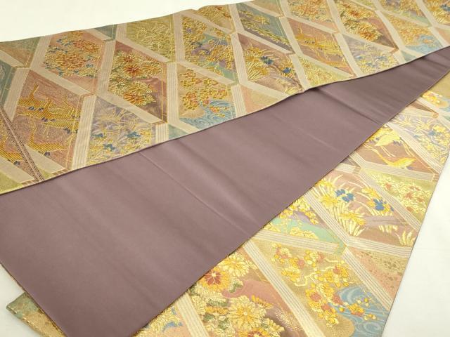 平和屋本店▼六通柄袋帯 飛鶴花文 本金箔 本金糸 正絹 逸品 DABI1215sf