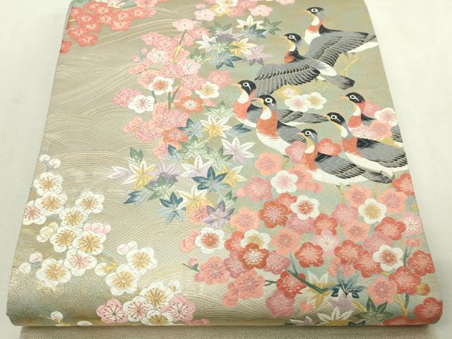 平和屋本店▼本加賀友禅作家 百貫華峰 「美しいキモノ」お馴染みのメーカー となみ織物 六通柄袋帯 唐織 花鳥文 純金箔 証紙付 DABI1221sf