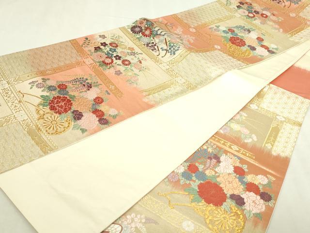 平和屋本店▼六通柄袋帯 能衣花車 純金箔 正絹 逸品 DABI1224sf