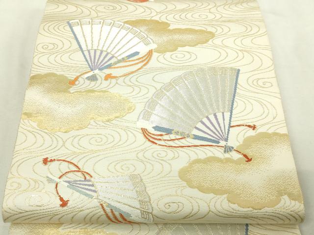 平和屋本店▼六通柄袋帯 流水舞扇文 純金箔 正絹 逸品 DABI1225sf