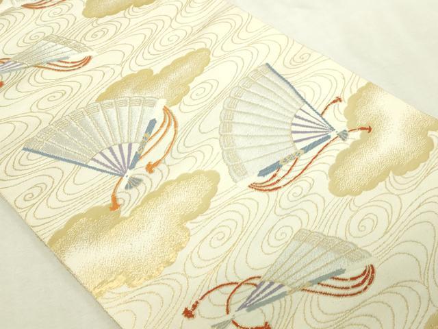 平和屋本店▼六通柄袋帯 流水舞扇文 純金箔 正絹 逸品 DABI1225sf