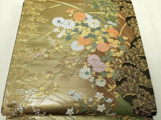 平和屋本店▼六通柄袋帯 華苑蒔絵錦 本金二重箔 正絹 逸品 DABI1233sf