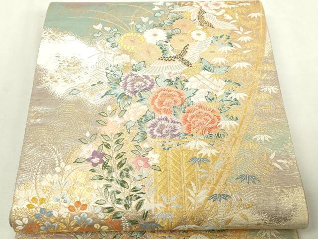 平和屋本店▼六通柄袋帯 唐織 道長翔鶴文 九百本金弐重織 正絹 逸品 DABI1234sf