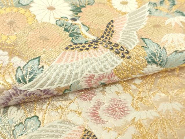 平和屋本店▼六通柄袋帯 唐織 道長翔鶴文 九百本金弐重織 正絹 逸品 DABI1234sf