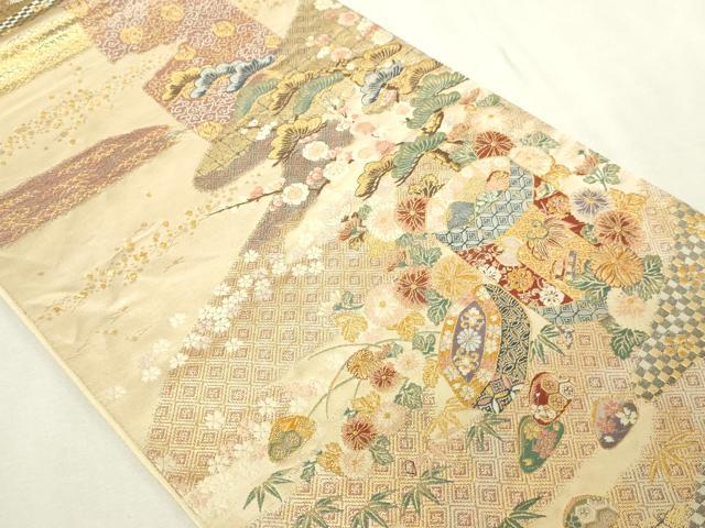 平和屋本店▼六通柄袋帯 九百錦 松竹梅 本金箔 正絹 逸品 DABI1235sf