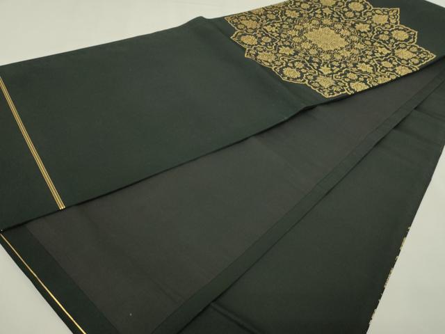 平和屋本店▼西陣 老舗 渡文謹製 手織 九寸開き名古屋帯 正倉院花文 黒地 本金箔24k 正絹 逸品 DABI1236sf