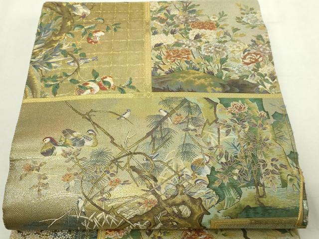 平和屋本店▼西陣あさぎ 丸帯 日本屏風絵大観 プラチナ本金箔 壱仟八百口織 正絹 逸品 DABI1238sf
