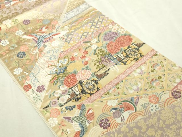 平和屋本店▼六通柄袋帯 唐織 能衣裂型の調 本金箔 正絹 逸品 DABI1244sf