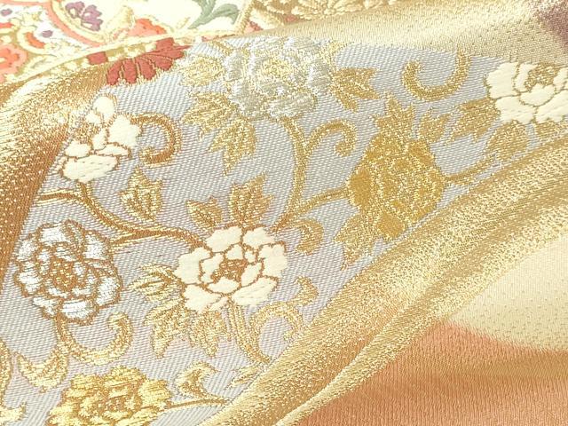 平和屋本店▼西陣 六通柄袋帯 正倉院扇面文 全面本金箔24K使用 証紙付き 正絹 逸品 DABI1247sf
