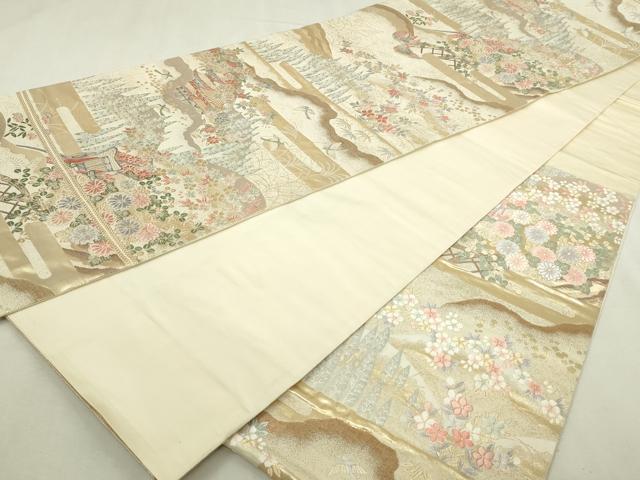 平和屋本店▼六通柄袋帯 唐織 九百錦 風景草花文 純金箔 正絹 逸品 DABI1248sf