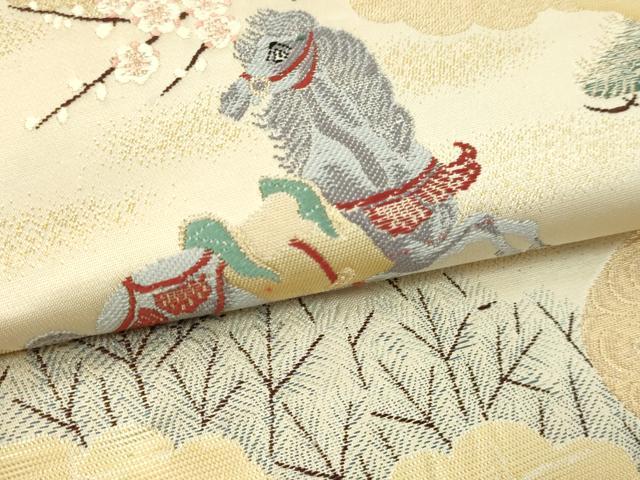 平和屋本店▼六通柄袋帯 古典雅錦 草花文 馬 本金箔 正絹 逸品 DABI1254sf