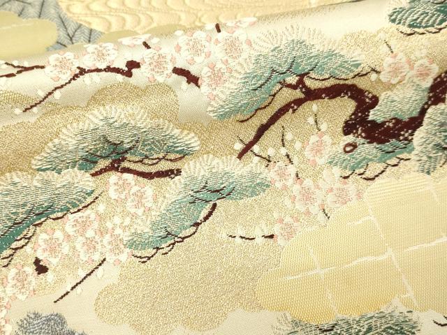 平和屋本店▼六通柄袋帯 古典雅錦 草花文 馬 本金箔 正絹 逸品 DABI1254sf