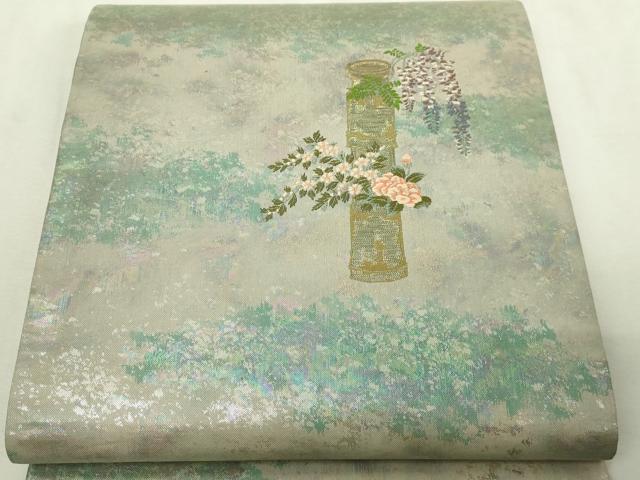 平和屋本店▼太鼓柄袋帯 花遊美 本金箔 正絹 逸品 DABI1256sf