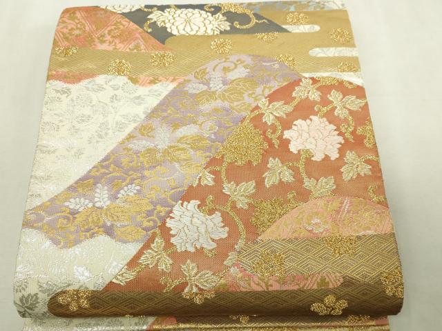 平和屋本店▼六通柄袋帯 更紗花文 本金箔24K 正絹 逸品 DABI1258sf