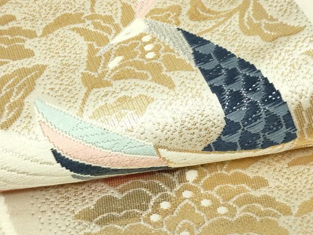 平和屋本店▼六通柄袋帯 孔雀唐草花文様 純金箔24k 正絹 逸品 DABI1261sf