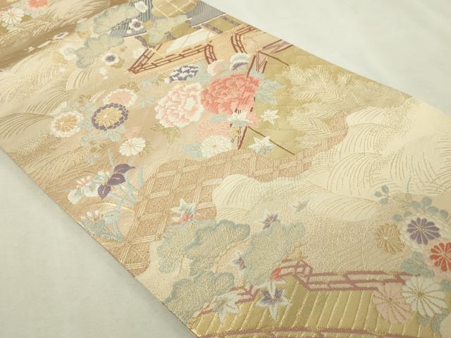 平和屋本店▼六通柄袋帯 唐織 風景草花文 松竹梅 本金箔錦 二重織 正絹 逸品 DABI1264sf