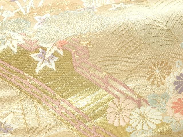 平和屋本店▼六通柄袋帯 唐織 風景草花文 松竹梅 本金箔錦 二重織 正絹 逸品 DABI1264sf