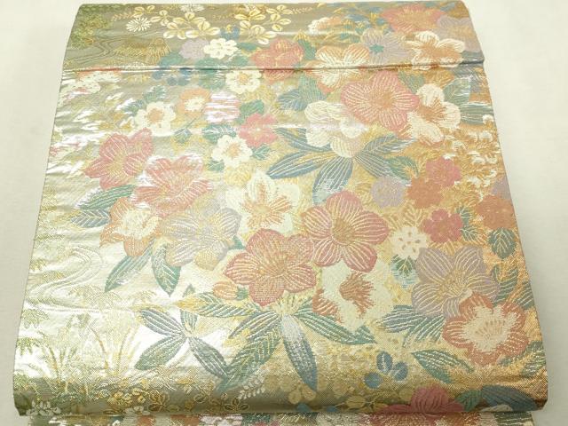 平和屋本店▼六通柄袋帯 草花文 本金箔 正絹 逸品 DABI1269sf