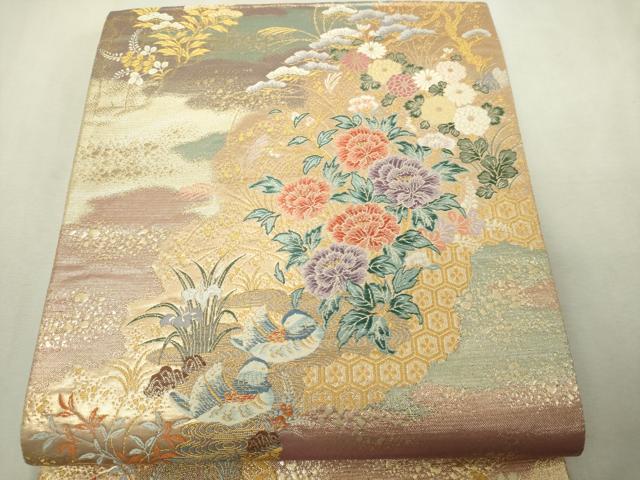 平和屋本店▼六通柄袋帯 道長鴛鴦文 九百本金弐重箔 正絹 逸品 DABI1270sf