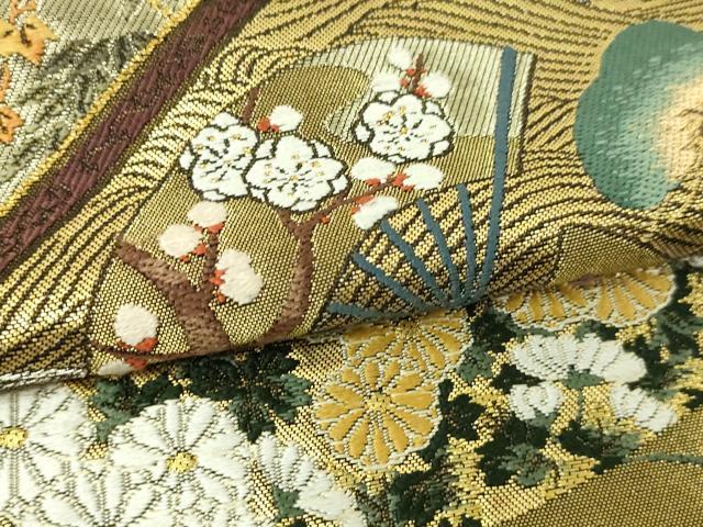 平和屋本店▼西陣の名門 本家加納 六通柄袋帯 扇面草花文 松竹梅 本金箔 正絹 逸品 DABI1274sf