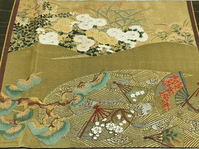 平和屋本店▼西陣の名門 本家加納 六通柄袋帯 扇面草花文 松竹梅 本金箔 正絹 逸品 DABI1274sf