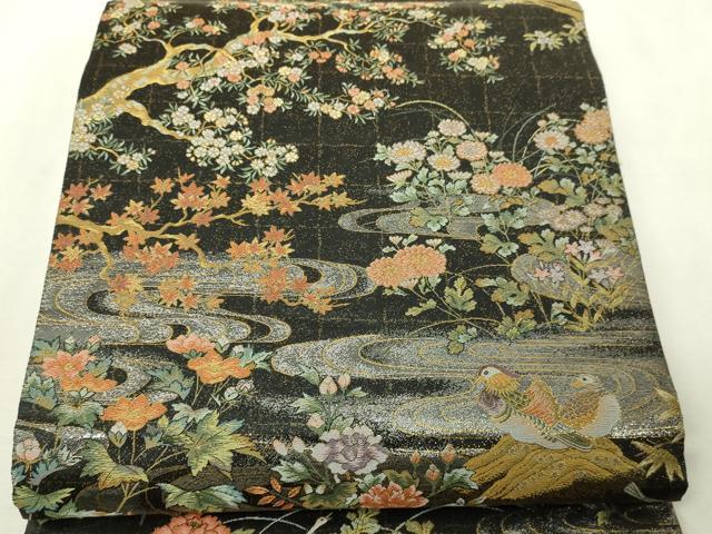 平和屋本店▼西陣あさぎ 丸帯 桃山百双屏風文 本金・プラチナ・黒漆箔 壱仟八百口織 正絹 逸品 DABI1276sf