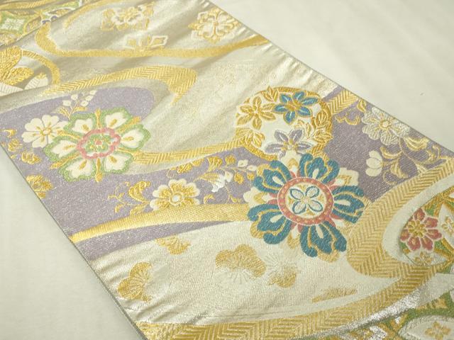 平和屋着物▼西陣 六通柄袋帯 正倉院花文 金美抄 長尺 正絹 逸品 DABI1282sf