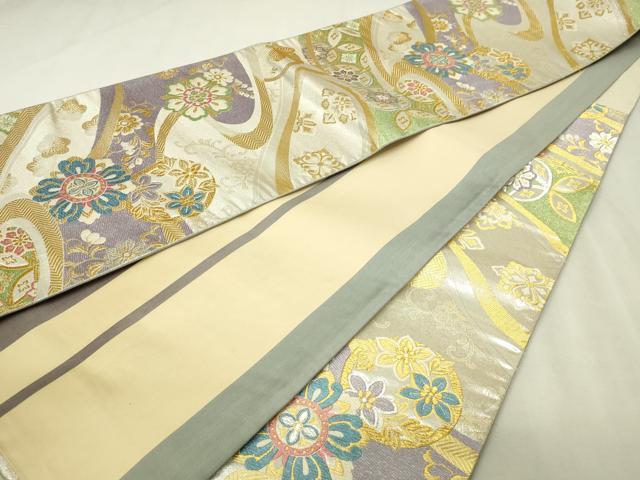 平和屋着物▼西陣 六通柄袋帯 正倉院花文 金美抄 長尺 正絹 逸品 DABI1282sf
