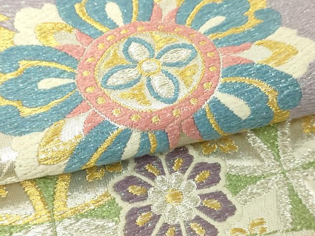 平和屋着物▼西陣 六通柄袋帯 正倉院花文 金美抄 長尺 正絹 逸品 DABI1282sf