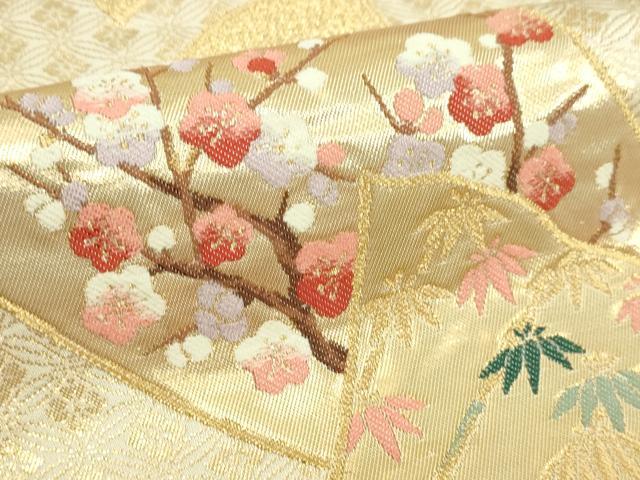 平和屋本店▼六通柄袋帯 群れ鶴草花文 本金箔 正絹 逸品 DABI1284sf