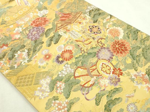 平和屋本店▼六通柄袋帯 唐織 風景草花文 本金箔二重 正絹 逸品 DABI1299sf