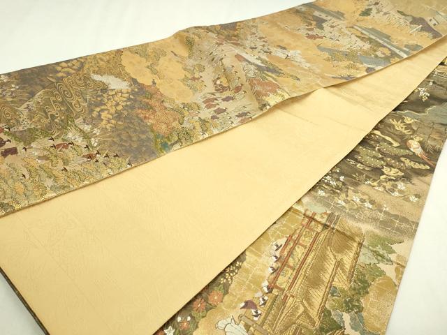 平和屋本店▼両方向全通柄袋帯 人物風景文 本金箔 プラチナ箔 正絹 逸品 DABI1301sf