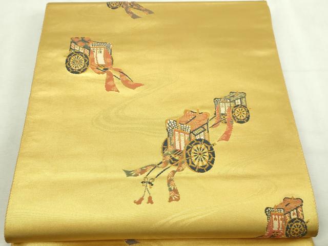 平和屋着物▼六通柄袋帯 御所車文 古典金紗漆箔 正絹 逸品 DABI1302sf