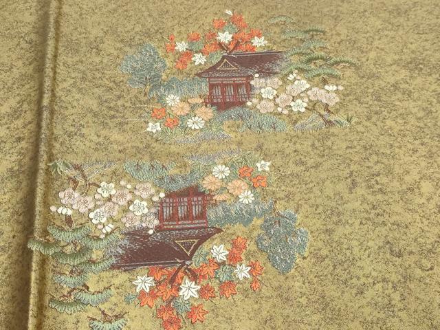 平和屋本店●太鼓柄袋帯 楽園鳥絵文 本金箔 金泥箔 正絹 逸品 DABI1307sf