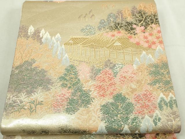 平和屋本店▼六通柄袋帯 風景草花文 本金二重箔 正絹 逸品 DABI1308sf