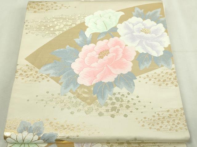 平和屋本店▼六通柄袋帯 唐織 地紙草花文 純金箔貮拾四金 正絹 逸品 DABI1311sf