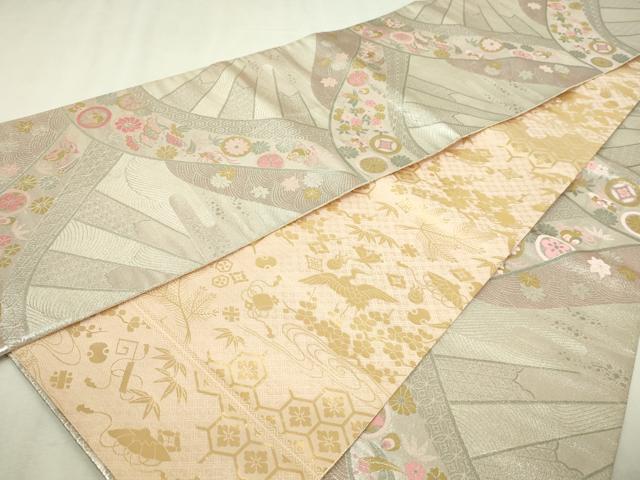 平和屋本店▼両面 全通柄袋帯 花蝶丸文 純金箔 正絹 逸品 DABI1314sf