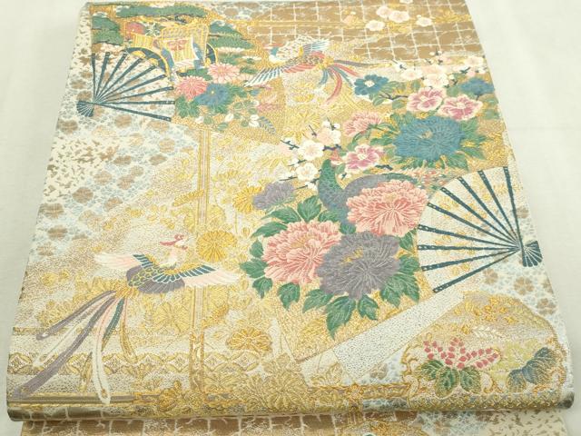 平和屋本店▼六通柄袋帯 薫舞桧扇文 本金箔 正絹 逸品 DABI1315sf
