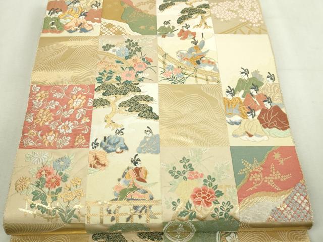平和屋本店▼六通柄袋帯 九百錦 公達市松文 24K純金箔錦 正絹 逸品 DABI1317sf