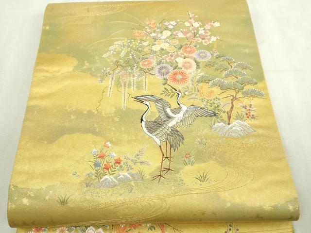 平和屋本店●太鼓柄袋帯 飛鶴花文 金泥箔 正絹 逸品 DABI1323sf