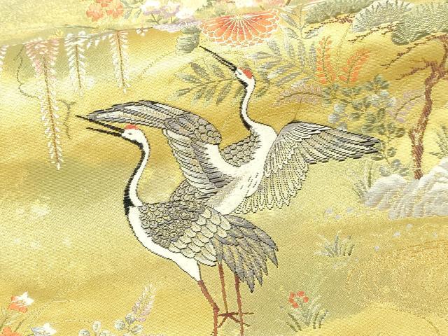 平和屋本店●太鼓柄袋帯 飛鶴花文 金泥箔 正絹 逸品 DABI1323sf