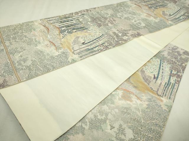 平和屋本店▼六通柄袋帯 笹竹文 24K純金箔錦 正絹 逸品 DABI1328sf