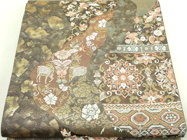 平和屋本店▼六通柄袋帯 正倉院花唐草文 うるし箔 本金箔 正絹 逸品 DABI1329sf