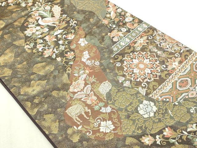 平和屋本店▼六通柄袋帯 正倉院花唐草文 うるし箔 本金箔 正絹 逸品 DABI1329sf