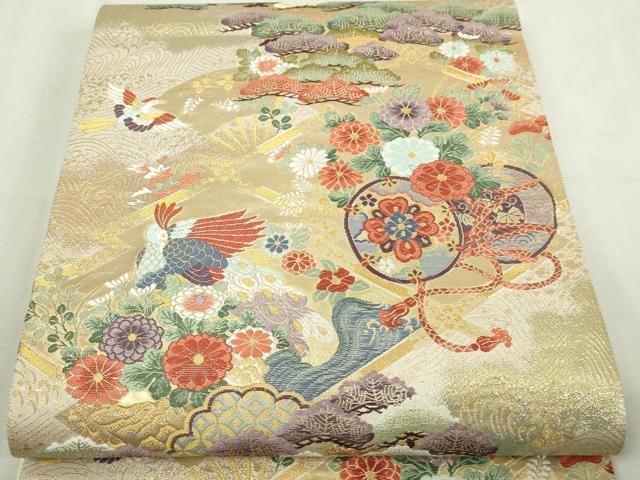 平和屋本店▼全通柄袋帯 桃山宝華松文 本金箔二重 正絹 逸品 DABI1339sf