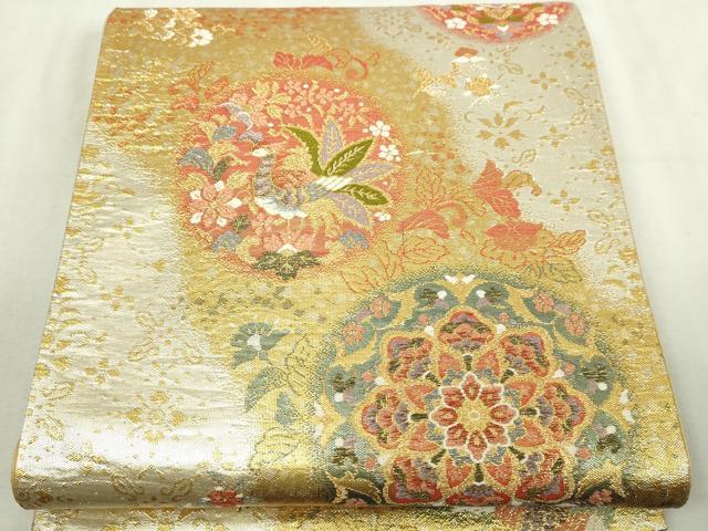 平和屋本店▼六通柄袋帯 麗華錦 鳳凰正倉院花文 本金箔 正絹 逸品 DABI1342sf