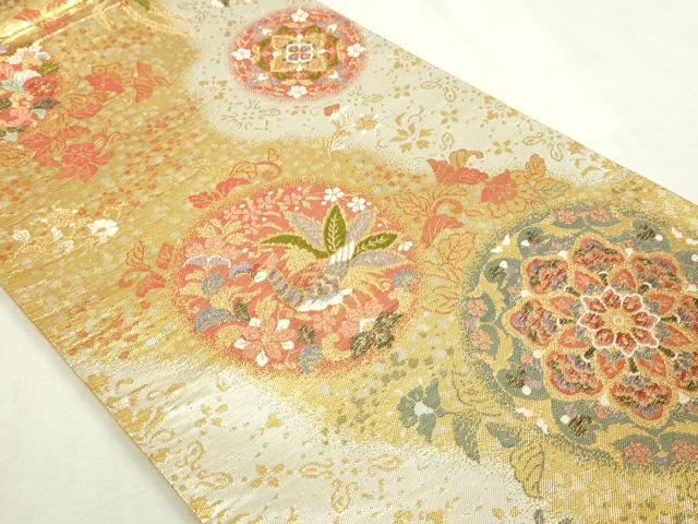 平和屋本店▼六通柄袋帯 麗華錦 鳳凰正倉院花文 本金箔 正絹 逸品 DABI1342sf