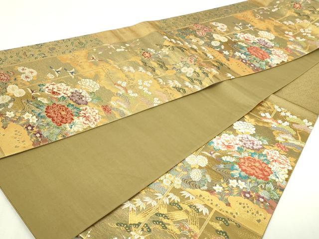 平和屋本店▼六通柄袋帯 違棚花鳥文 本金箔 正絹 逸品 DABI1347sf