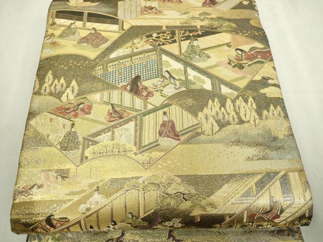 平和屋着物▼西陣あさぎ 双方向自在全通丸帯 四季都稚尽し 正絹 逸品 DABI1354s
